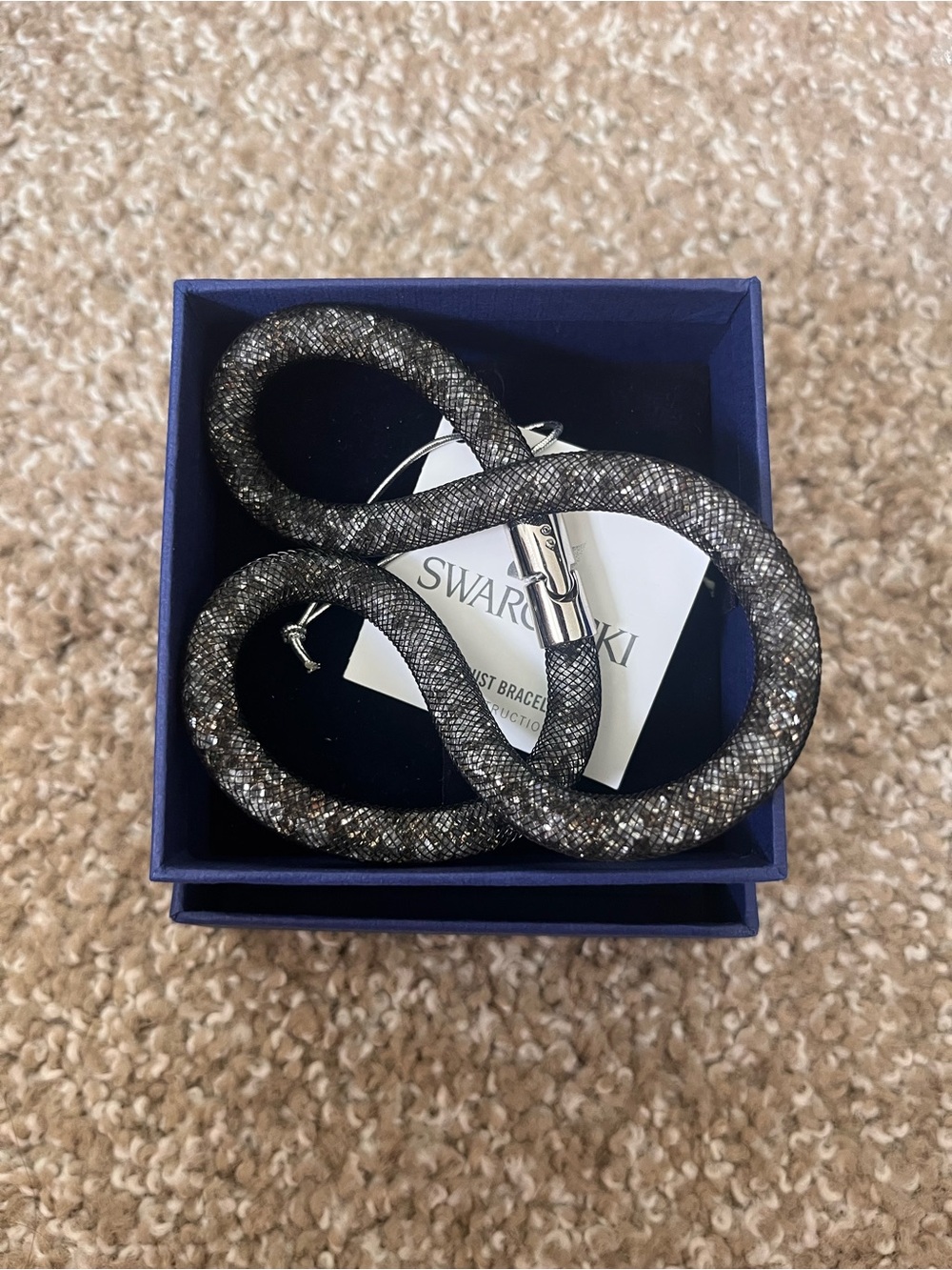 Swarovski Gunmetal Glitter Mesh Bracelet with Silver Accents